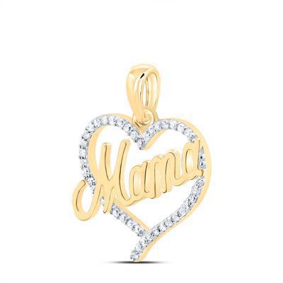 Diamond Round Mama Heart Charm Pendant 10k Yellow Gold