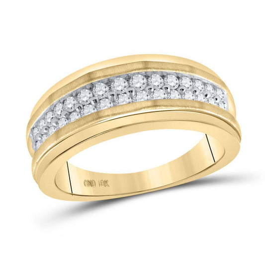 10k Yellow Gold Mens Round Diamond Wedding Double Row Band Ring 0.75Cttw