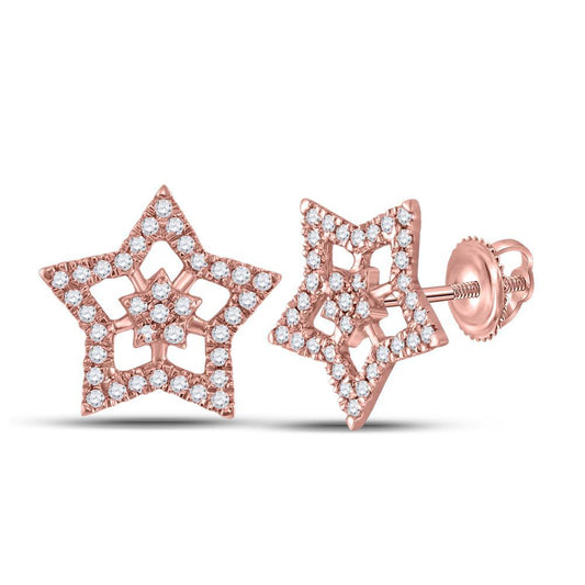 Diamond Stud Star Earrings 10k Rose Gold Screw back 0.20cttw