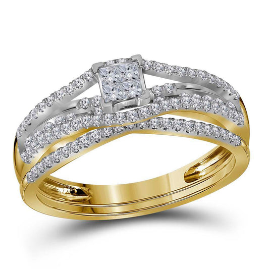 0.50cttw Diamond Princess / Round Bridal Wedding Ring Set 10k Yellow Gold