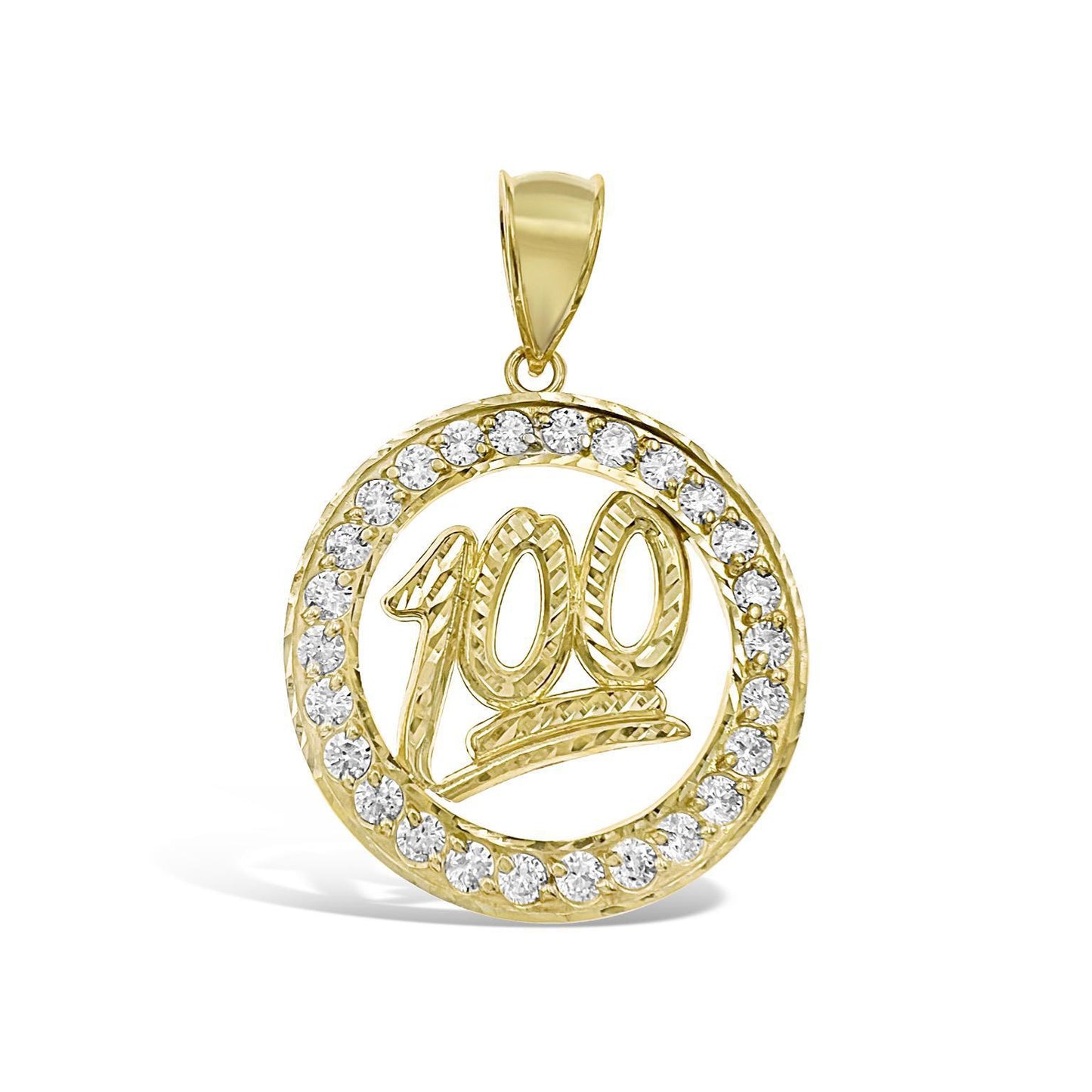 100 Emoji Pendant 10k Yellow Gold Round Charm CZ 1.8"