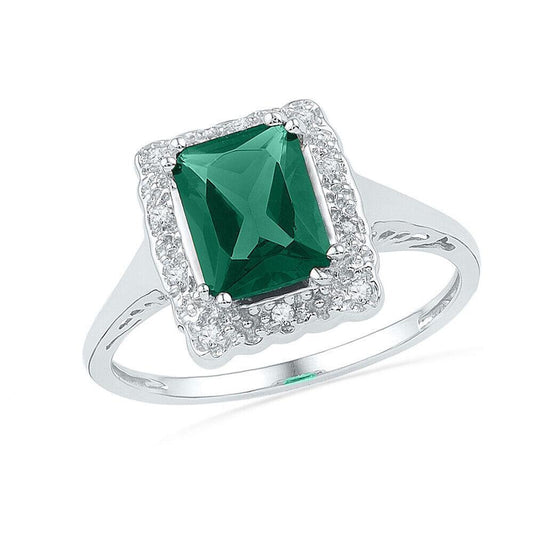 Sterling Silver Womens Lab-Created Emerald Solitaire Diamond Ring 1-3/4