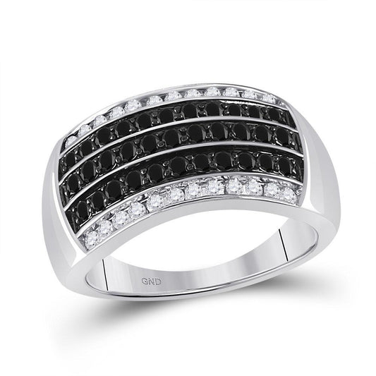 1ctw Black Round Diamond Five Row Ring Band 10k White Gold Mens