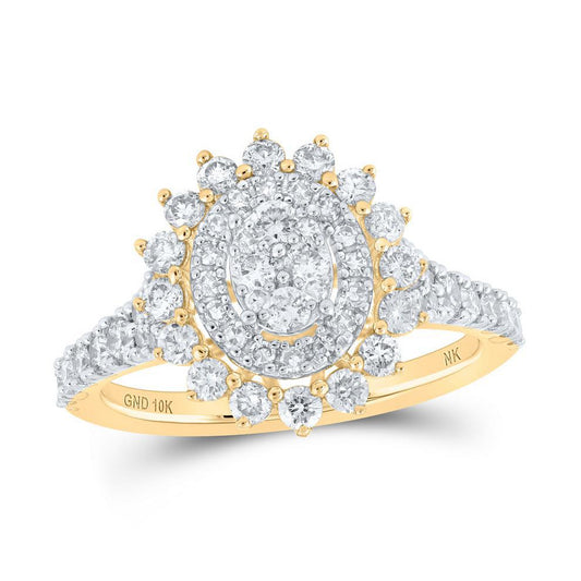1 Ctw Diamond Engagement Oval Shape Cluster Ring 10k Yellow Gold