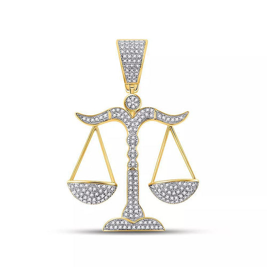 Diamond Libra Scales of Justice Charm 10k Yellow Gold Mens Pendant 0.37 Ctw