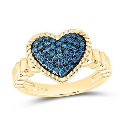 0.25ctw Blue Diamond Heart Ring 10K Yellow Gold Womens