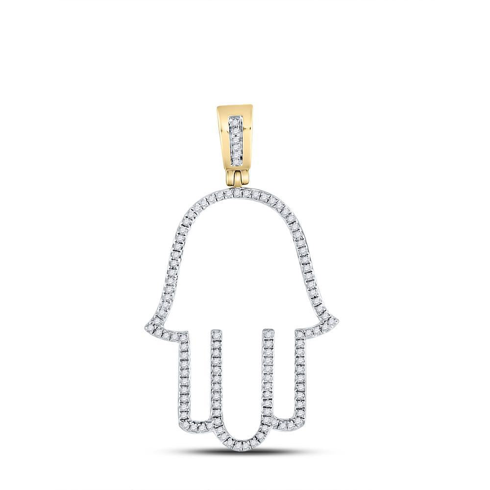 0.33ctw Diamond Hamsa Fatima Hand Pendant Charm 10k Yellow Gold