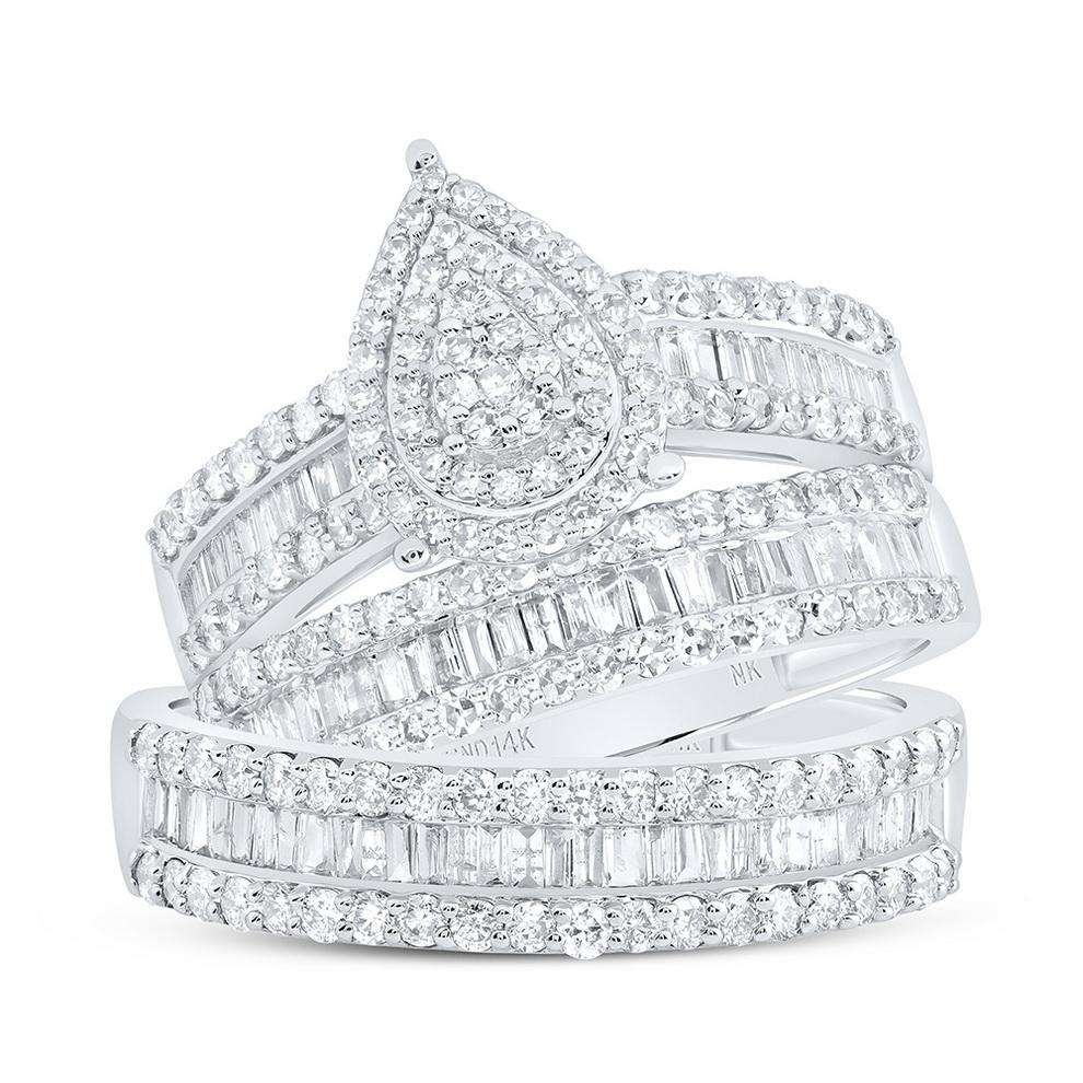 1.75ctw Diamond Trio Wedding His Hers Set 14K White Gold