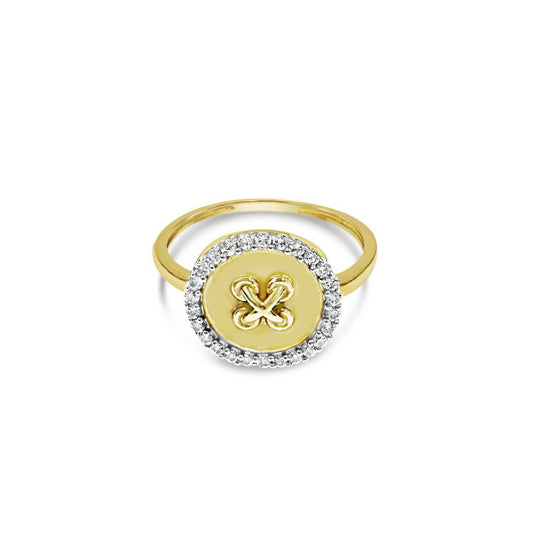 14K Yellow Gold Button CZ Womens Ring Fashion Jewelry