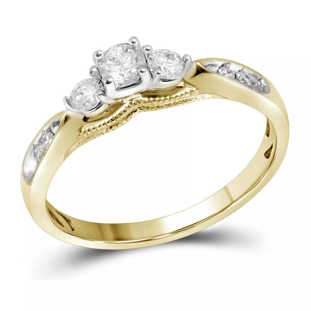 3/8cttw Round Diamond Three stone Engagement Ring 10k Yellow Gold