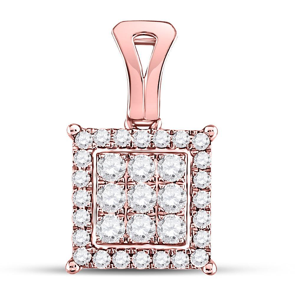 0.46ctw Diamond Square Cluster Pendant 14K Rose Gold Charm