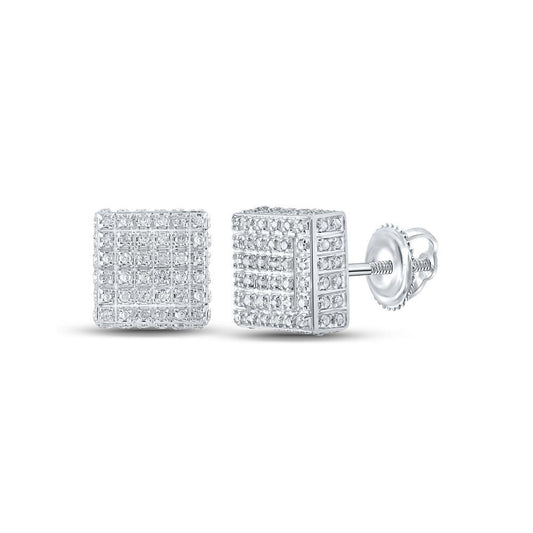 0.50ctw Diamond Square Cluster Stud Earrings 10k White Gold Mens Screw Back