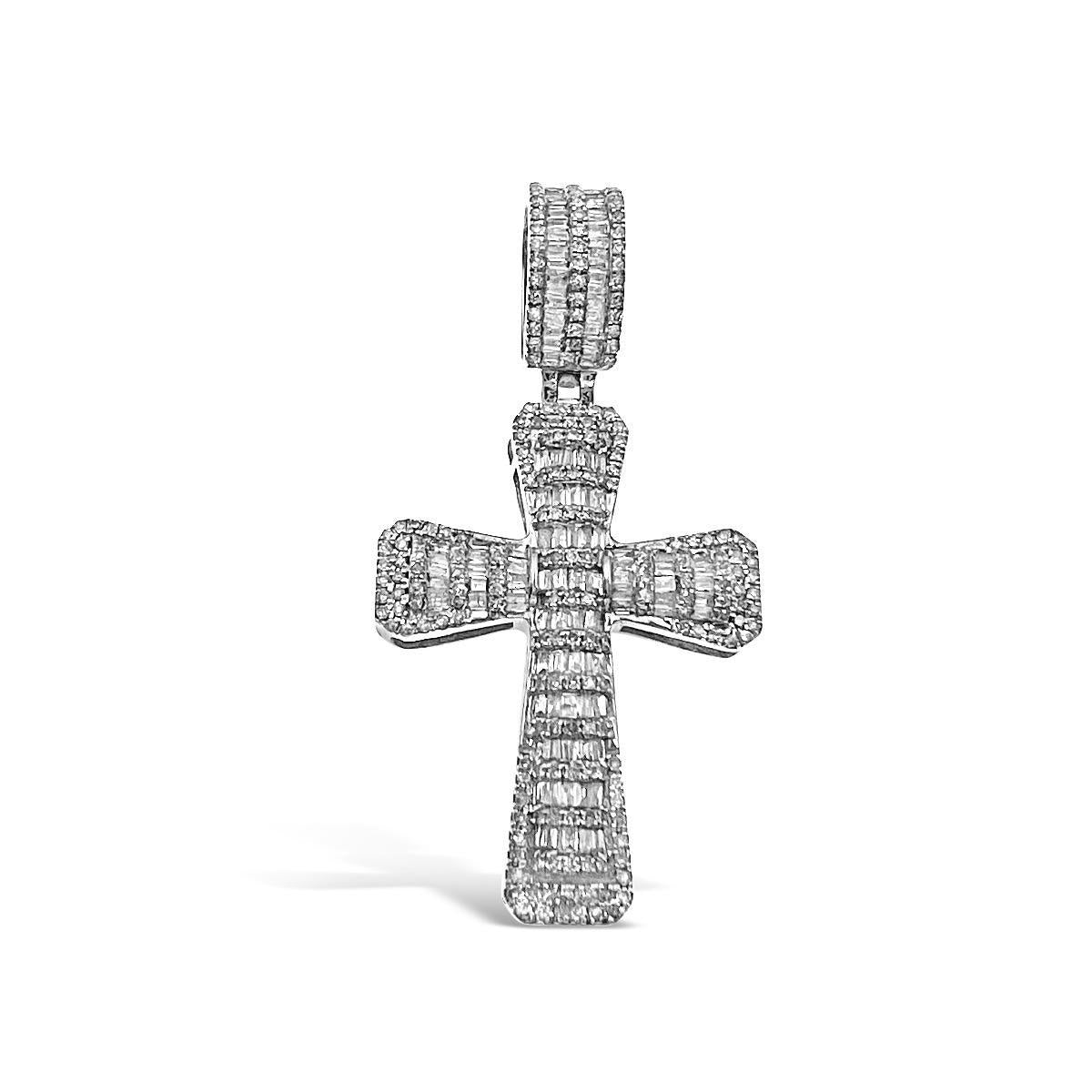 14kt White Gold Baguette Diamond Cross Pendant Mens Charm 1.38 Cttw