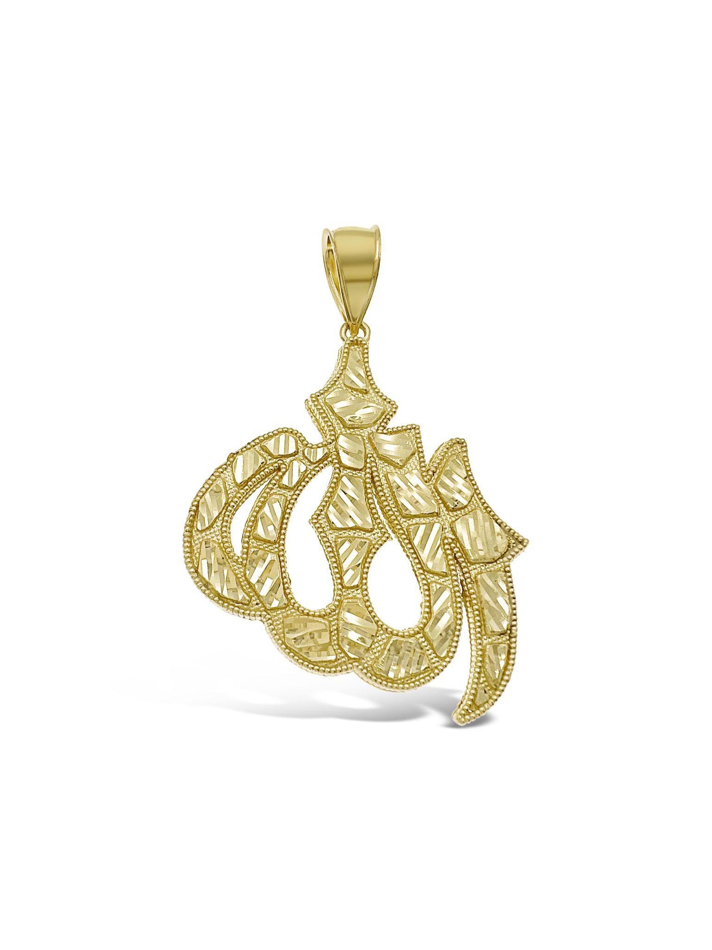 Allah Muslim Islam Pendant Mens Nugget Charm 10k Yellow Gold 2.5 inch