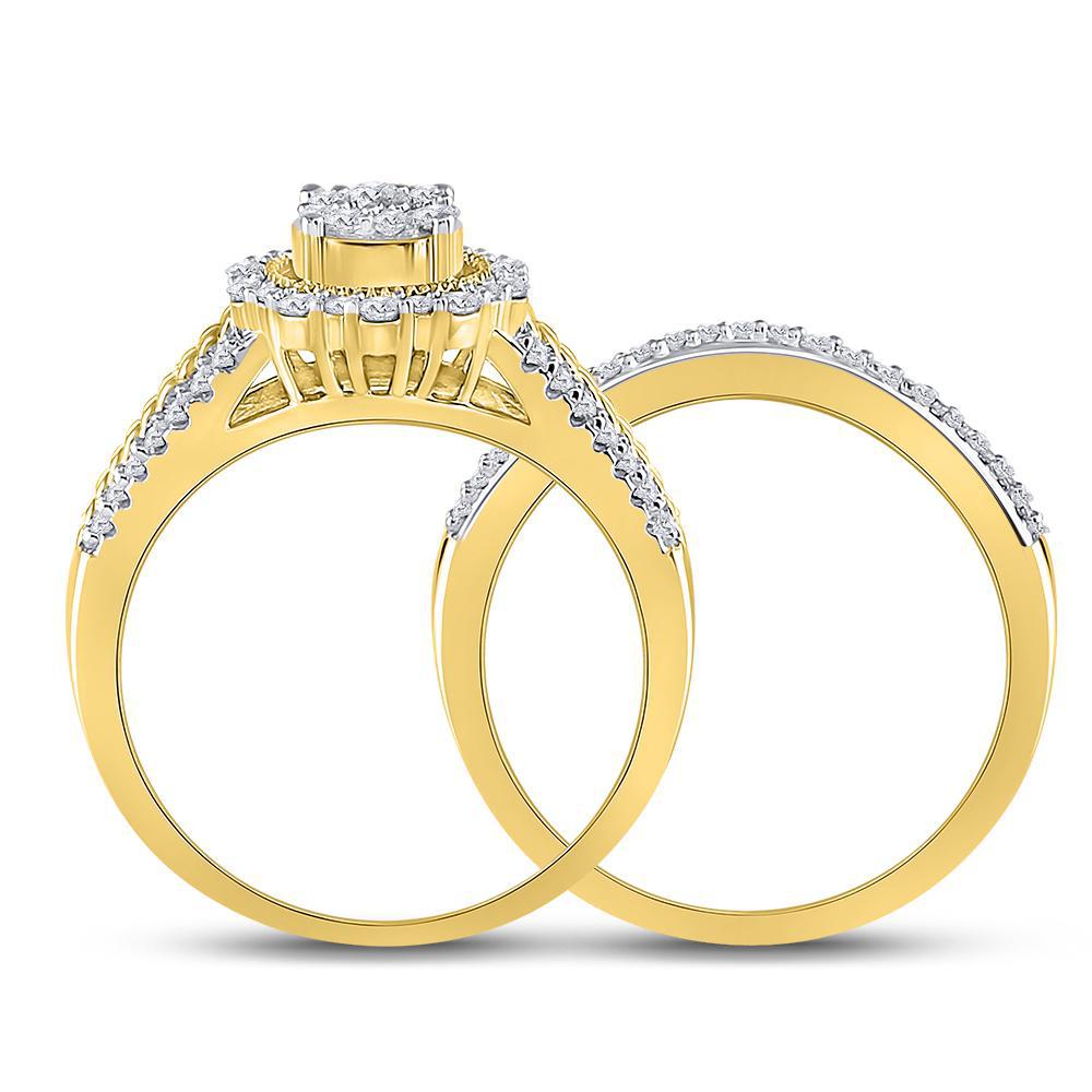 Diamond Cluster Engagement Bridal Ring Set in 14K Yellow Gold