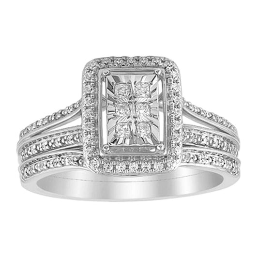 0.33cttw Diamond Princess / Round Bridal Wedding Ring Set 10k White Gold