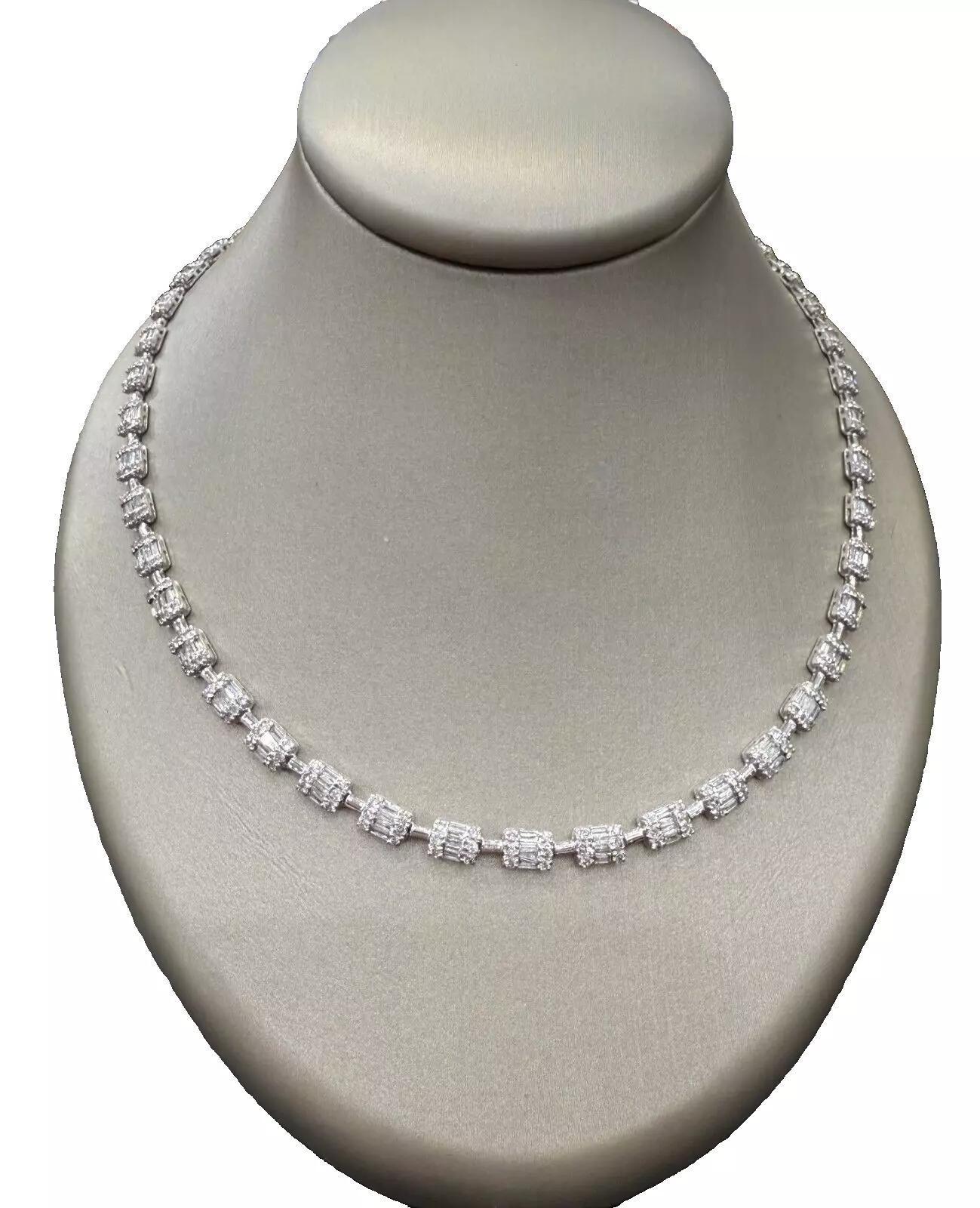 4 Cttw Baguette Round Diamond Tennis Necklace 14k White Gold