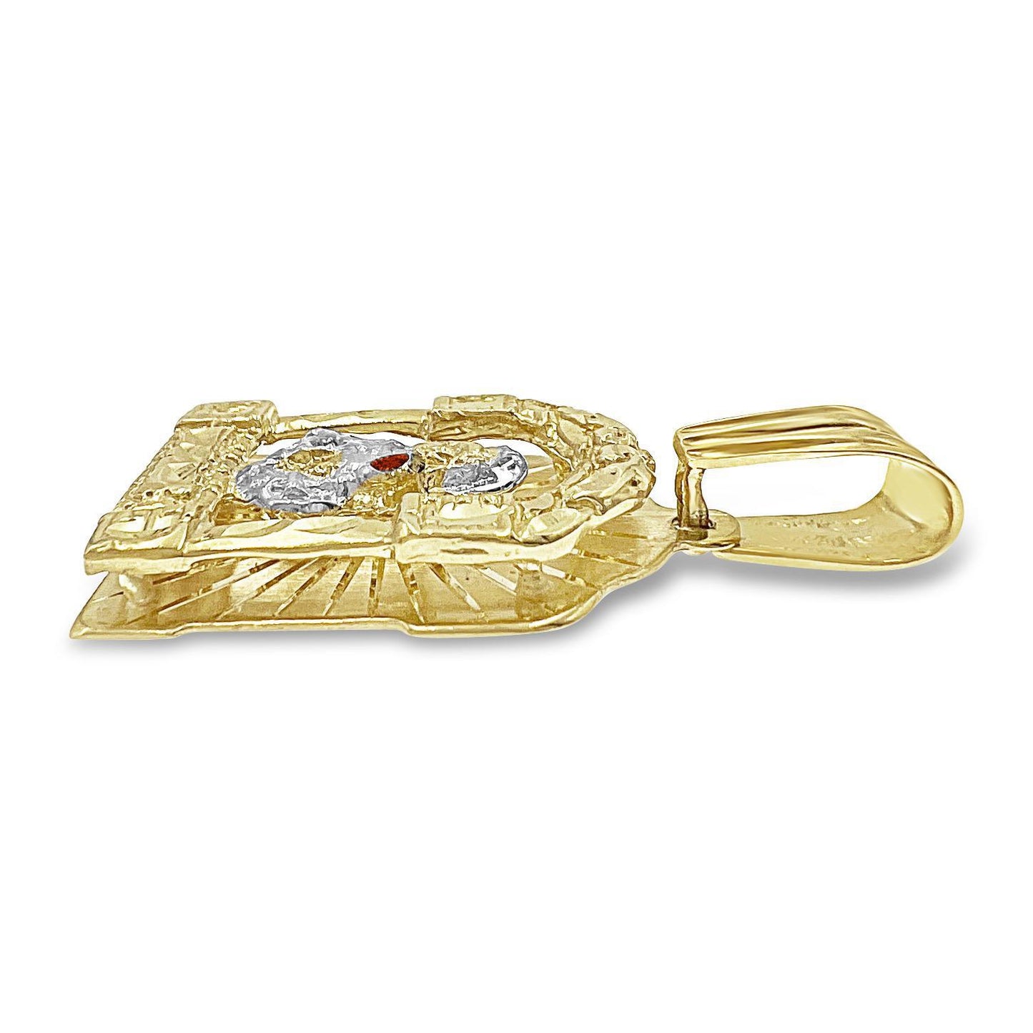 10k Gold Santa Saint Barbara Pendant Simulated Ruby Charm 1.8"