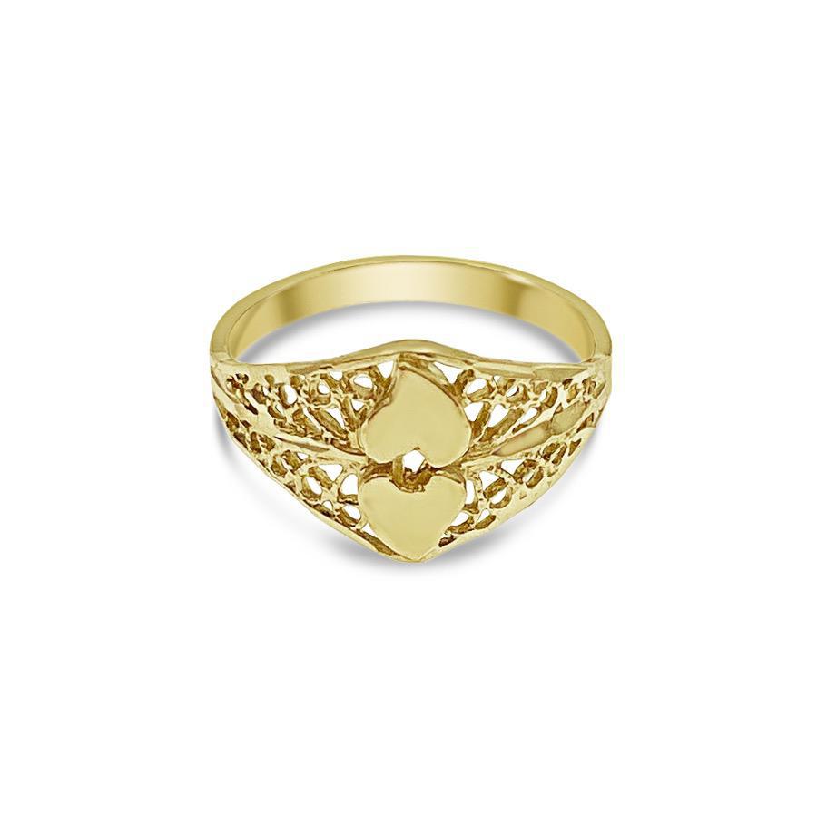 Double Heart Ring 10k Yellow Gold Band Size 7