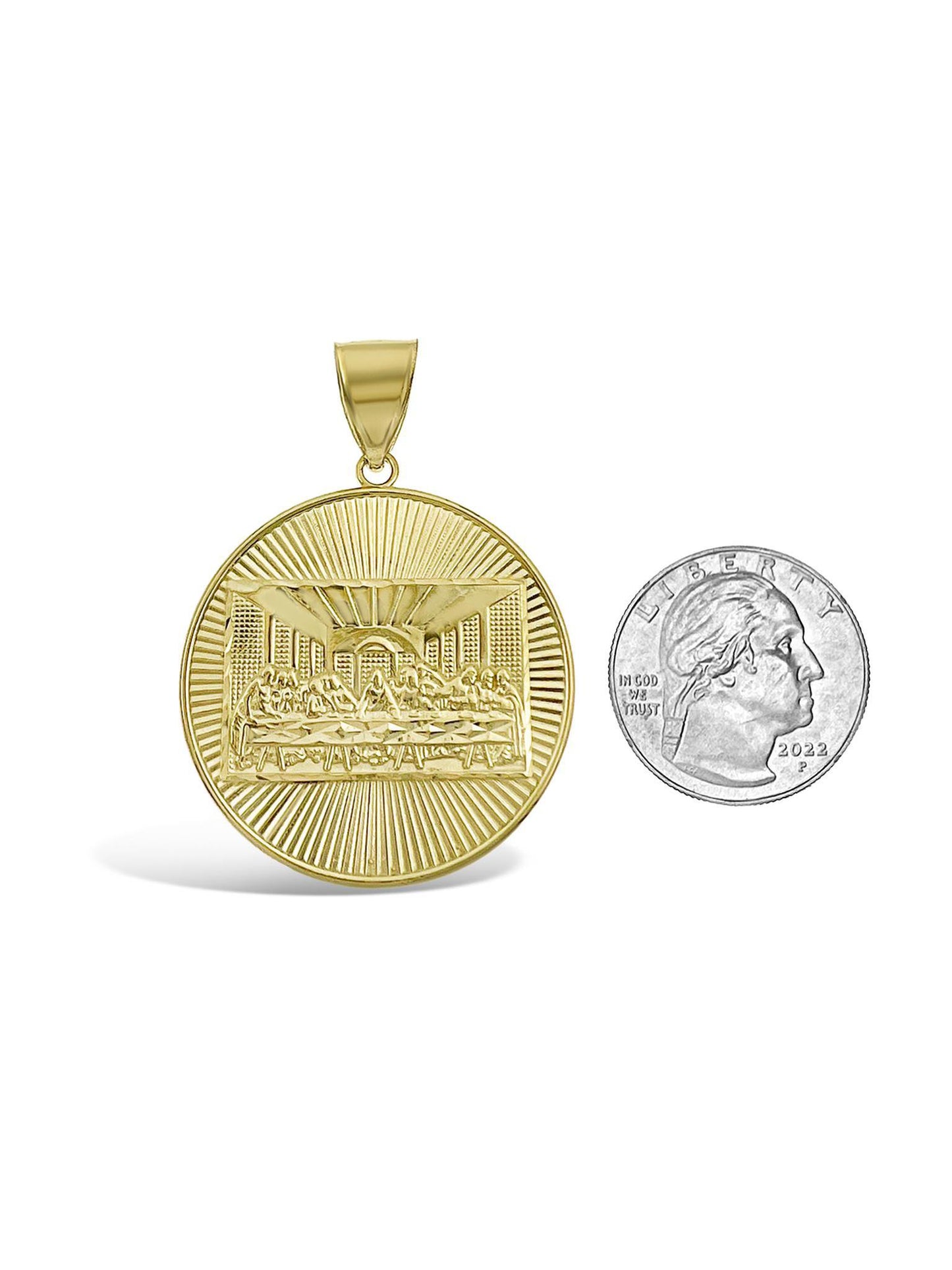 Last Supper Round Pendant Charm 10k Yellow Gold 1.8 inch