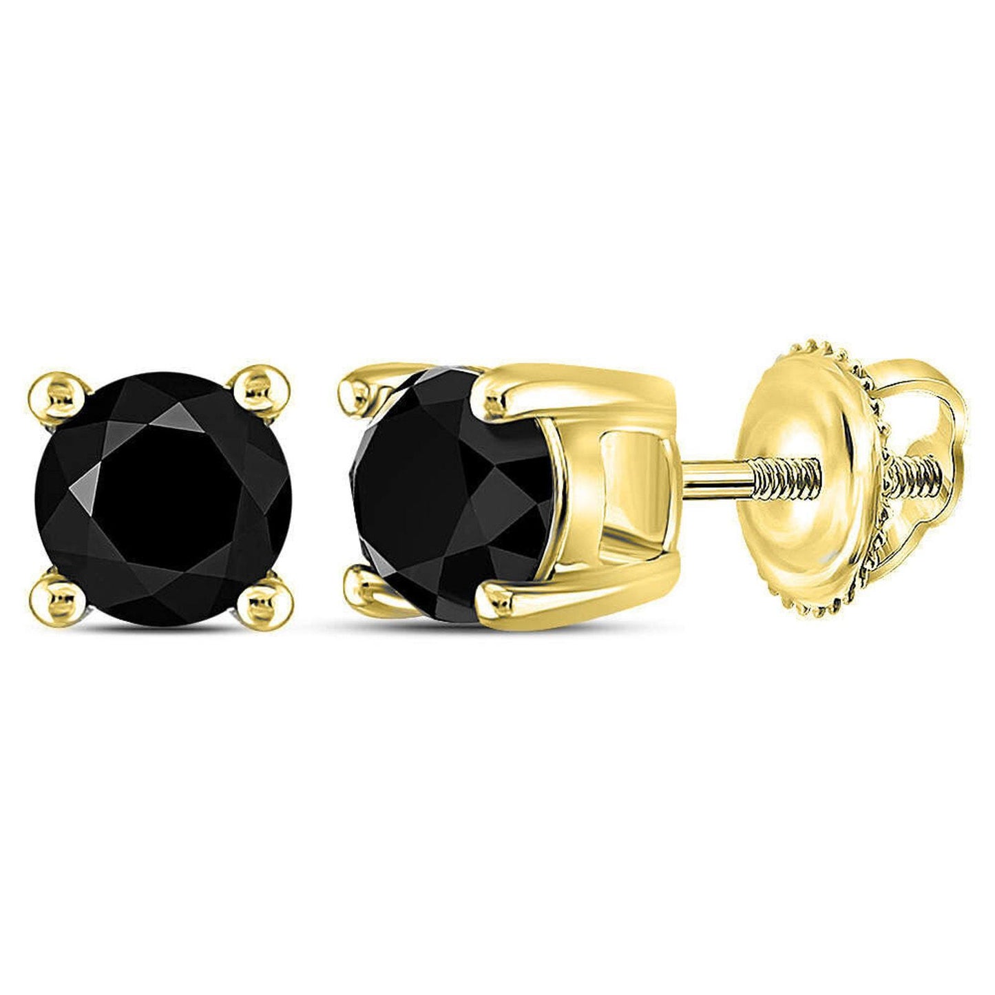 10kt Yellow Gold Round Black Diamond Solitaire Earrings 1.0Cttw