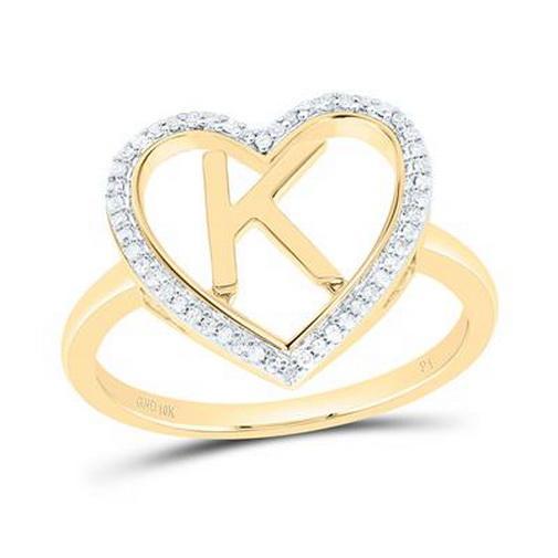 Diamond Initial K Heart Ring 10K Yellow Gold Womens