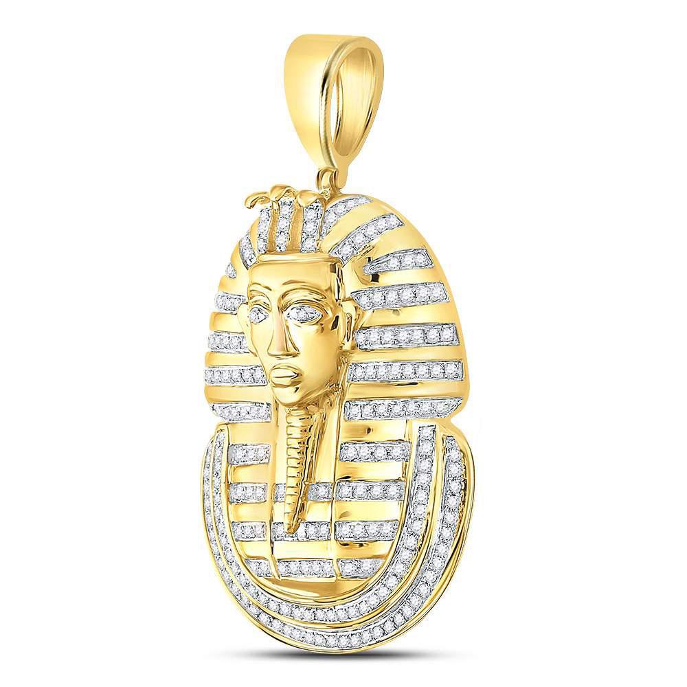 0.62ctw Diamond Egyptian Pharaoh Pendant Mens Charm 10k Yellow Gold