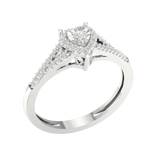 Diamond Heart Halo Ring 10K White Gold