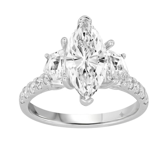 3 cttw Lab Grown Marquise Cadillac Round Diamond Engagement Ring 14k White Gold