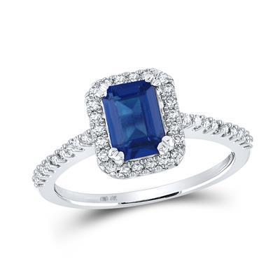 1.5ct Blue Lab Sapphire & 0.25ctw Diamond Halo Engagement Ring 10k White Gold