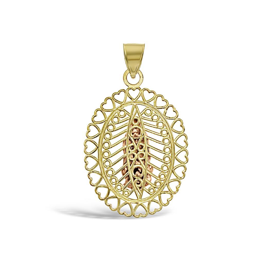 14K Two Tone Gold Virgin Mary Oval Pendant