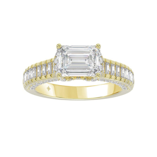 3.00 cttw Lab Grown Diamond Horizontal Emerald Engagement Ring 14k Yellow Gold