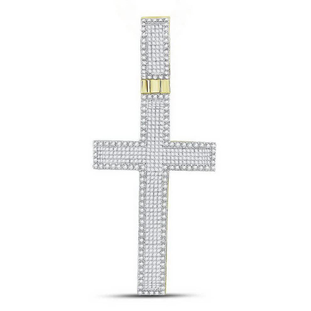 2.45 Ctw Princess Diamond Cross Mens Pendant Charm 10k Yellow Gold