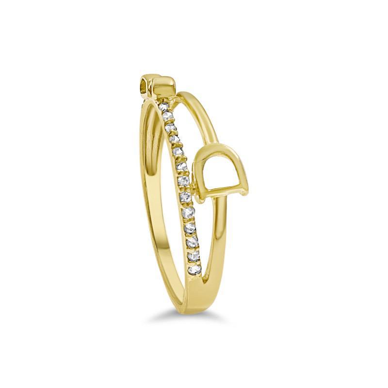 14K Yellow Gold CZ Split Shank Bow Horseshoe Ring