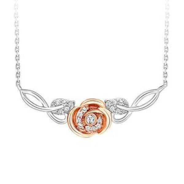 Diamond Rose Pendant Necklace 10k Gold