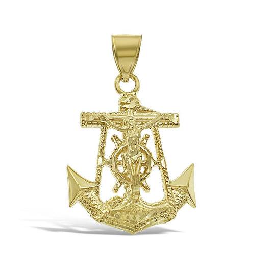 Anchor Jesus Crucifix Pendant 10k Yellow Gold Men Charm