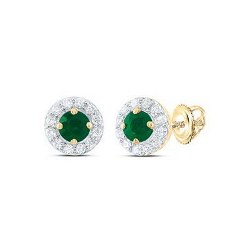 14K Gold Emerald & Diamond Halo Stud Earrings