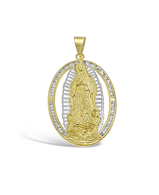 Virgin Mary Pendant 10k Gold Lady Guadalupe Charm 2"