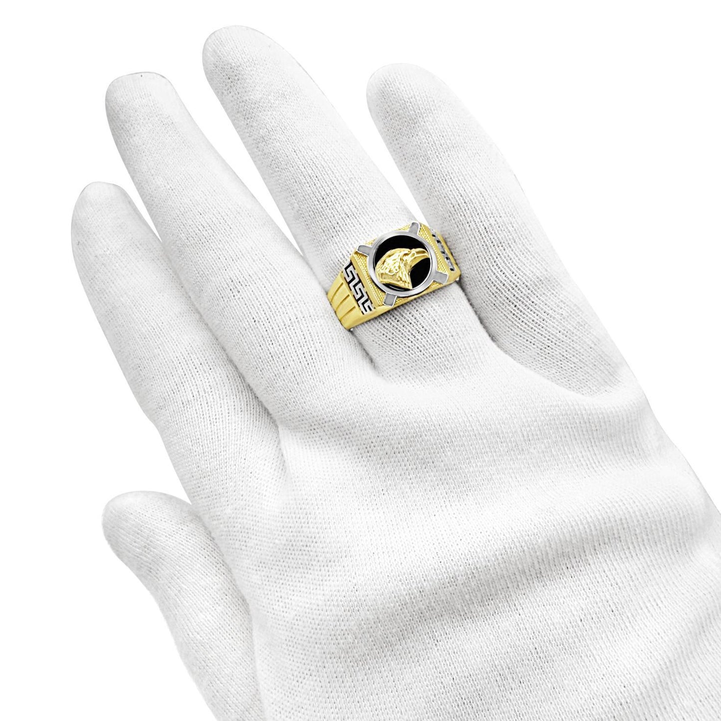 10K Yellow Gold Mens Eagle Head Signet Pinky Ring