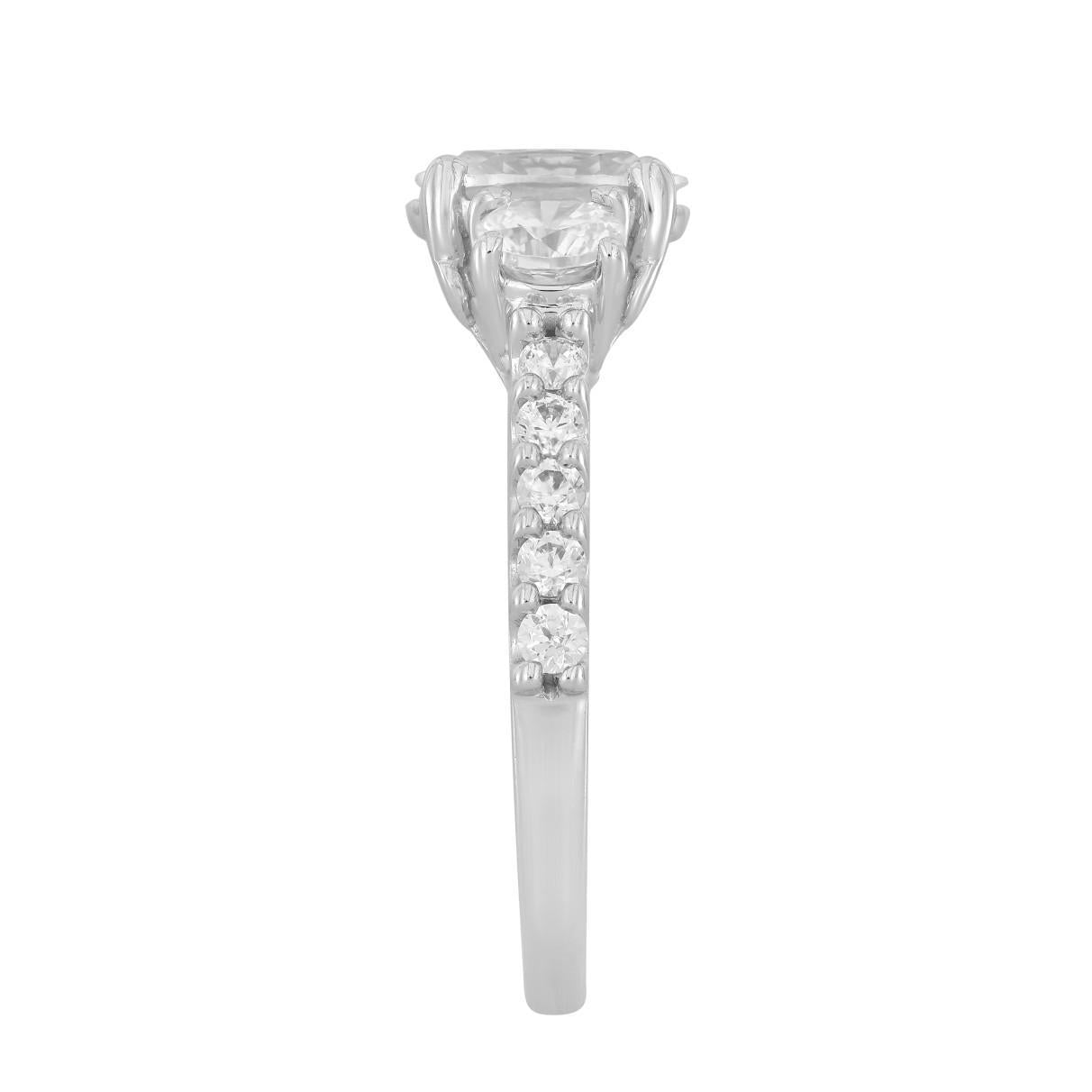 2.5 cttw Lab Grown Oval Round Diamond Three Stone Engagement Ring 14k White Gold