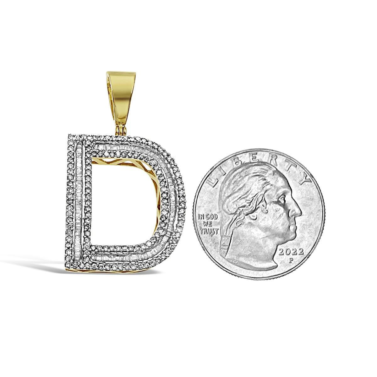 10kt Yellow Gold Baguette Round Diamond D Initial Letter Pendant 1.50 Cttw