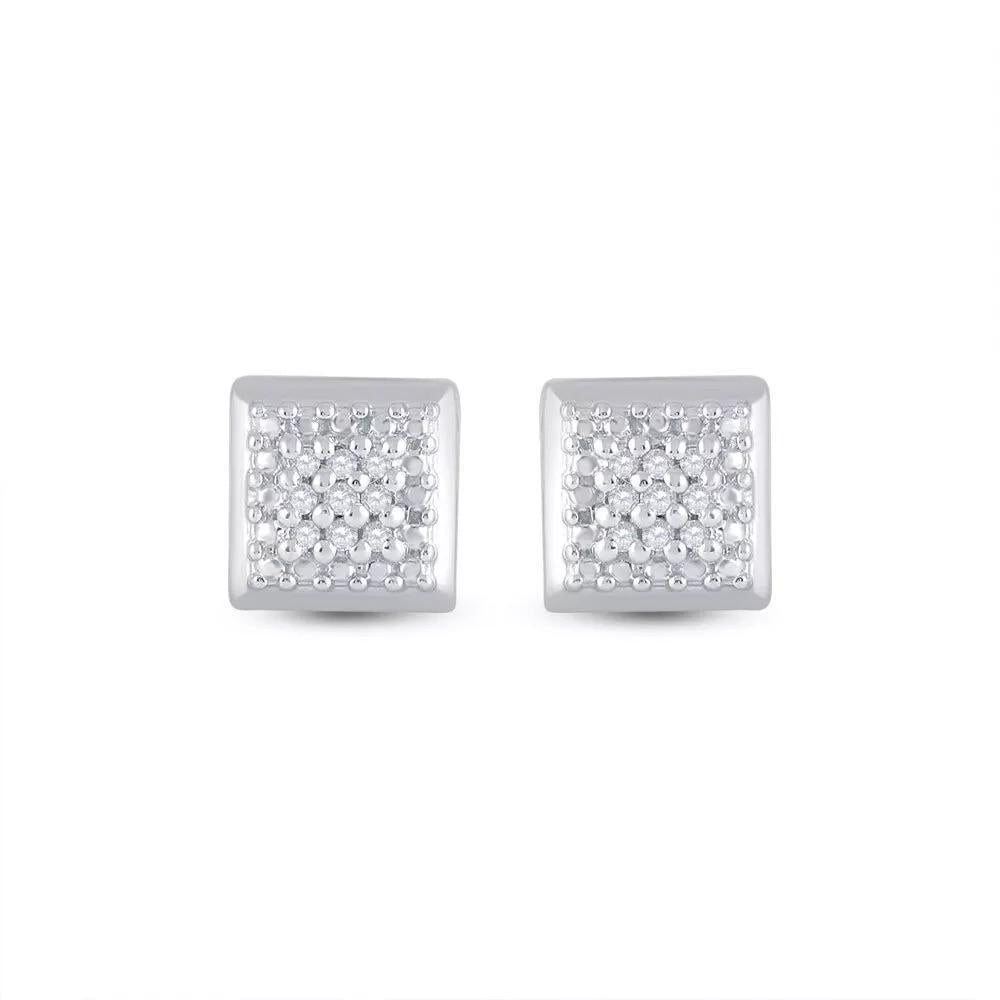 Diamond Stud Square Earrings 925 Sterling Silver Screw Back