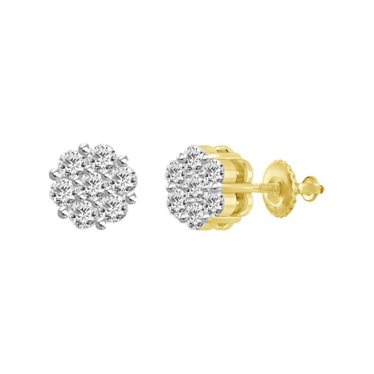 0.25cttw Diamond Flower Cluster Stud Earrings 14k Yellow Gold Screw back