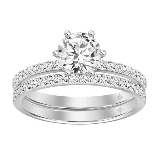1.50 cttw Lab Grown Round Diamond Bridal Wedding Set Ring Band 14k White Gold
