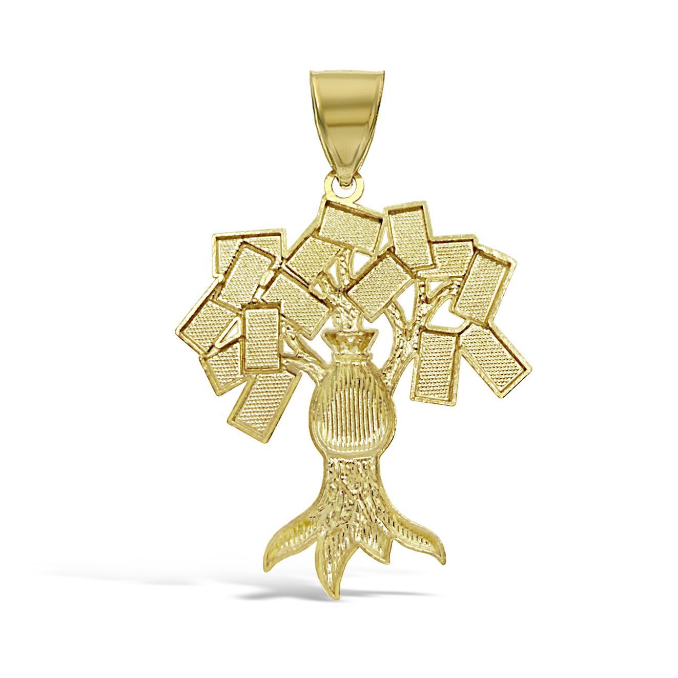 10K Yellow Gold Money Tree Pendant Mens Wealth Charm