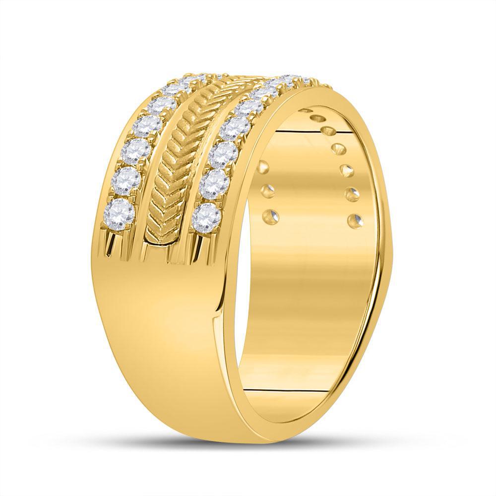 1 cttw Round Diamond Mens Band Ring Two Row Wedding 14k Yellow Gold