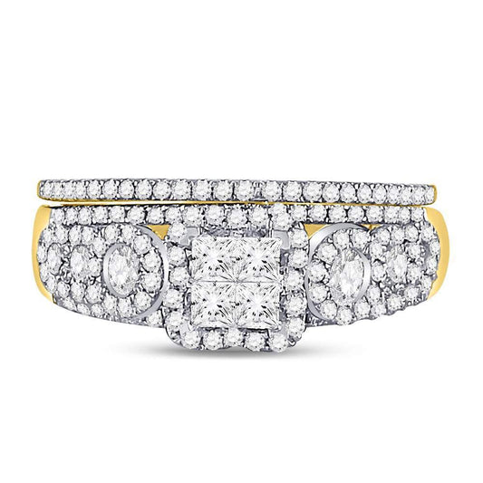 Princess Cut Diamond Halo Bridal Set 1.00ctw in 14K Yellow Gold