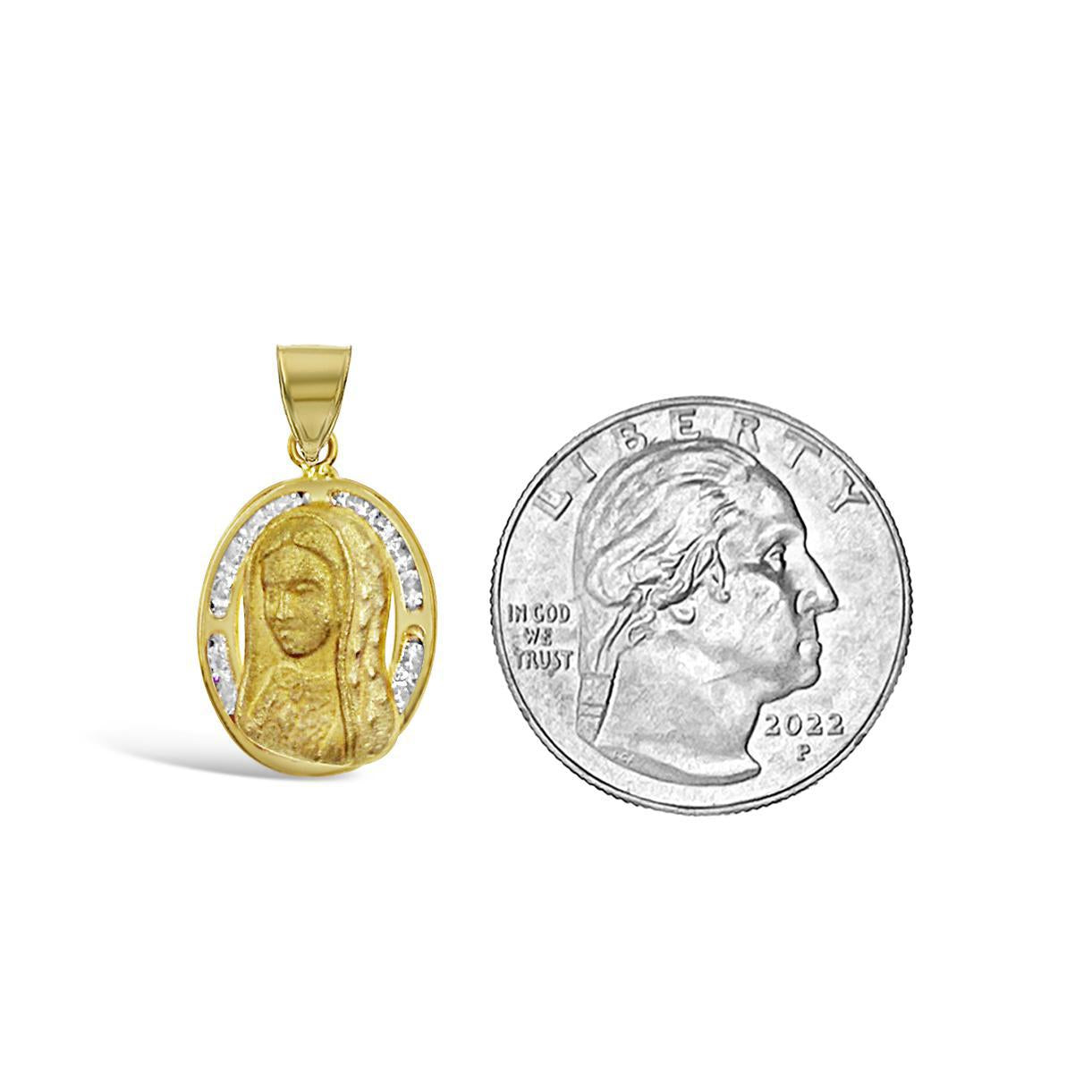 14k Gold Virgin Mary Oval Pendant Religious Charm