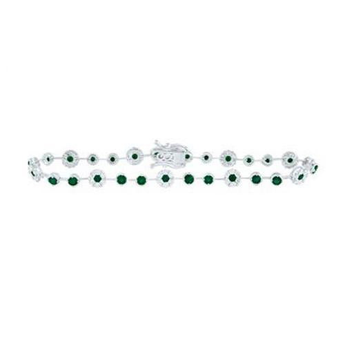 Natural Emerald & Diamond Tennis Bracelet 14K White Gold