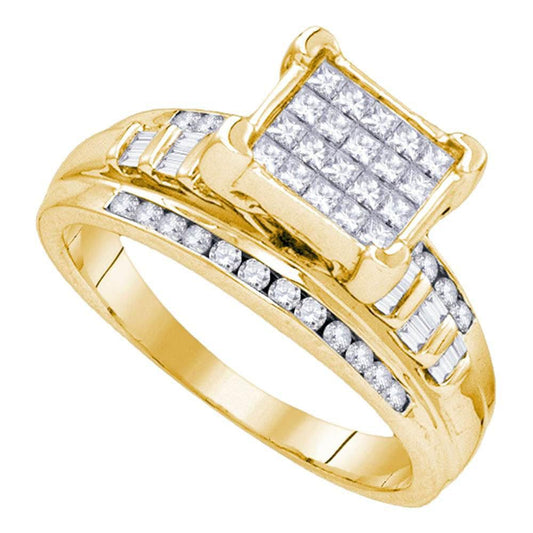 0.97ctw Princess Baguette Diamond Engagement Ring 925 Sterling Silver Yellow Tone